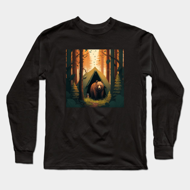 Camping with Bear, Adventure in the Forest by Long Sleeve T-Shirt by logiamerch