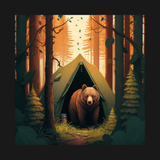 Camping with Bear, Adventure in the Forest by T-Shirt