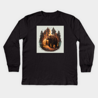 Camping with Bear, Adventure in the Forest Kids Long Sleeve T-Shirt