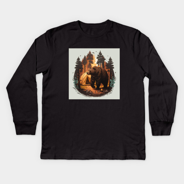 Camping with Bear, Adventure in the Forest Kids Long Sleeve T-Shirt by logiamerch