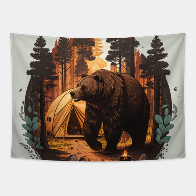Camping with Bear, Adventure in the Forest Tapestry by logiamerch
