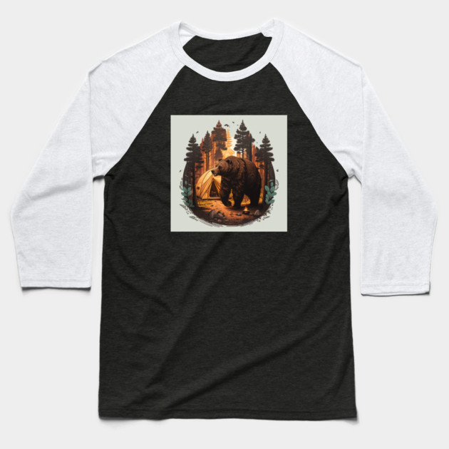 Camping with Bear, Adventure in the Forest Baseball T-Shirt by logiamerch