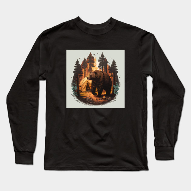 Camping with Bear, Adventure in the Forest Long Sleeve T-Shirt by logiamerch