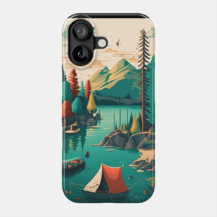 Camping Adventure in the Forest Lake, Fishing Phone Case