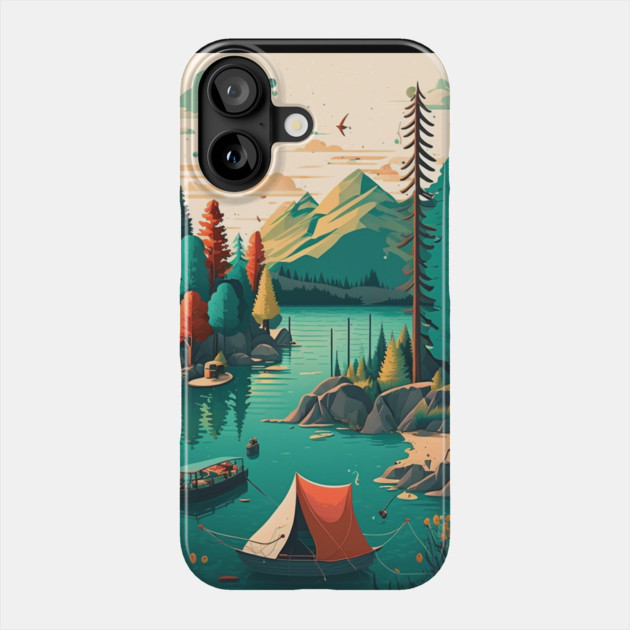 Camping Adventure in the Forest Lake, Fishing Phone Case by logiamerch