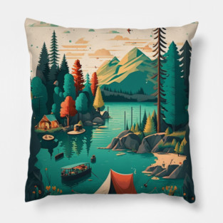 Camping Adventure in the Forest Lake, Fishing Pillow