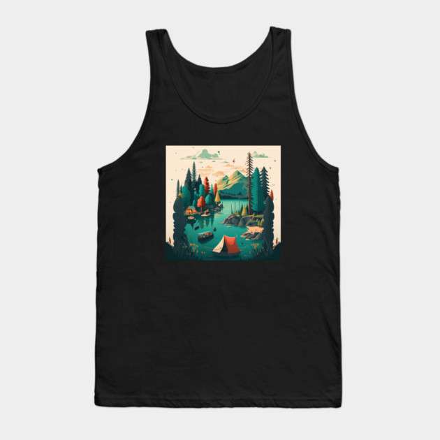 Camping Adventure in the Forest Lake, Fishing Tank Top by logiamerch