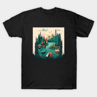 Camping Adventure in the Forest Lake, Fishing T-Shirt