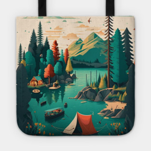 Camping Adventure in the Forest Lake, Fishing Tote
