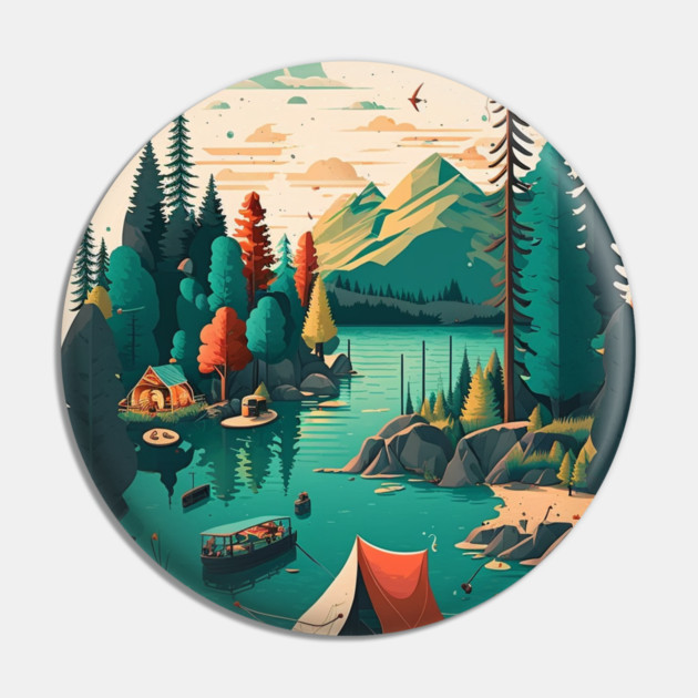 Camping Adventure in the Forest Lake, Fishing Pin by logiamerch