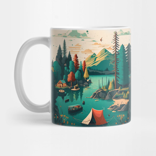 Camping Adventure in the Forest Lake, Fishing by logiamerch