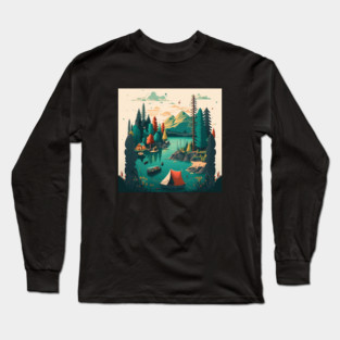 Camping Adventure in the Forest Lake, Fishing Long Sleeve T-Shirt