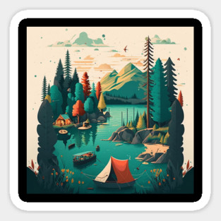 Camping Adventure in the Forest Lake, Fishing Magnet