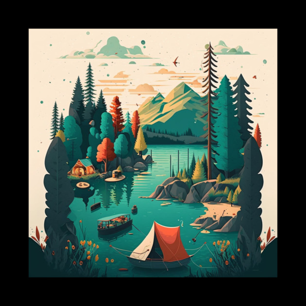 Camping Adventure in the Forest Lake, Fishing by logiamerch