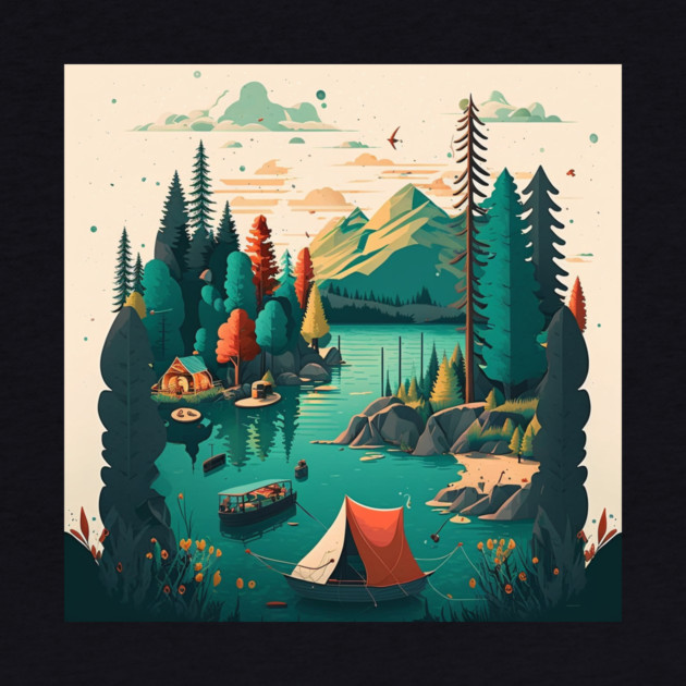 Camping Adventure in the Forest Lake, Fishing by logiamerch