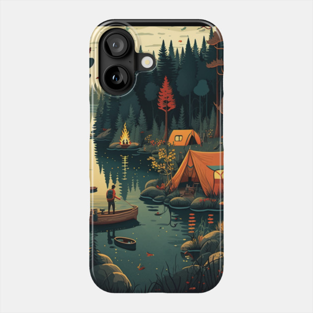 Camping Adventure in the Forest Lake, Fishing Phone Case by logiamerch