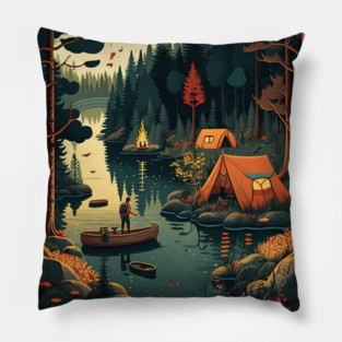 Camping Adventure in the Forest Lake, Fishing Pillow