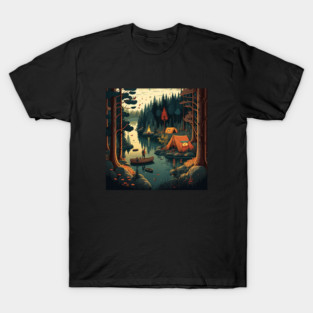 Camping Adventure in the Forest Lake, Fishing T-Shirt