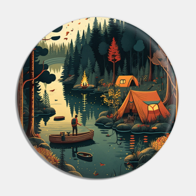 Camping Adventure in the Forest Lake, Fishing Pin by logiamerch
