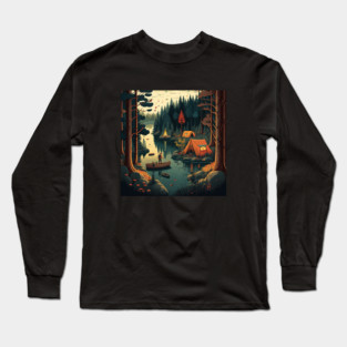 Camping Adventure in the Forest Lake, Fishing Long Sleeve T-Shirt