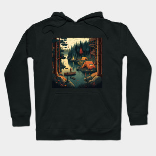 Camping Adventure in the Forest Lake, Fishing Hoodie