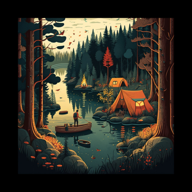 Camping Adventure in the Forest Lake, Fishing by logiamerch