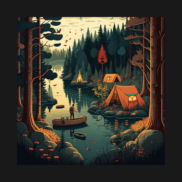 Camping Adventure in the Forest Lake, Fishing by logiamerch