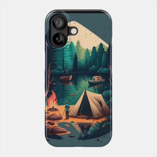 Camping Adventure in the Forest Lake, Fishing Phone Case