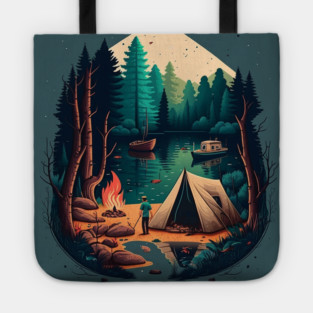 Camping Adventure in the Forest Lake, Fishing Tote