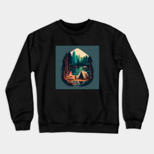 Camping Adventure in the Forest Lake, Fishing Crewneck Sweatshirt