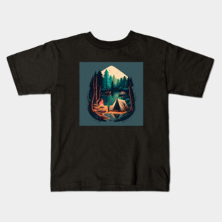 Camping Adventure in the Forest Lake, Fishing Kids T-Shirt
