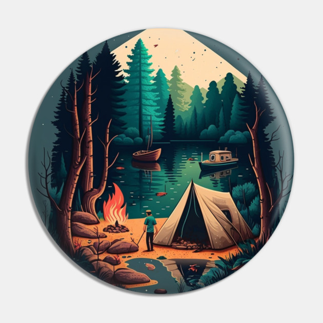 Camping Adventure in the Forest Lake, Fishing Pin by logiamerch