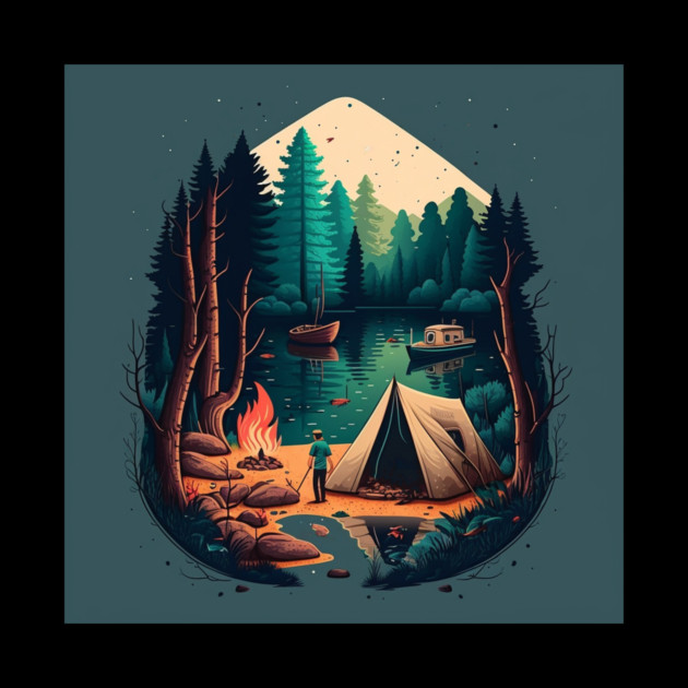 Camping Adventure in the Forest Lake, Fishing by logiamerch