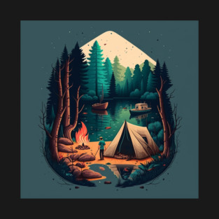 Camping Adventure in the Forest Lake, Fishing T-Shirt