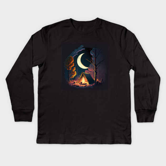 Camping Adventure in the Forest, Campfire Kids Long Sleeve T-Shirt by logiamerch