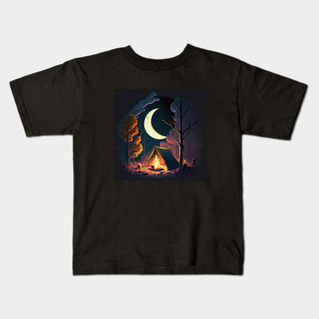 Camping Adventure in the Forest, Campfire Kids T-Shirt by logiamerch