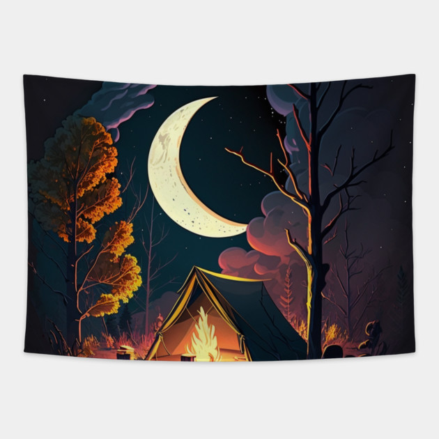 Camping Adventure in the Forest, Campfire Tapestry by logiamerch