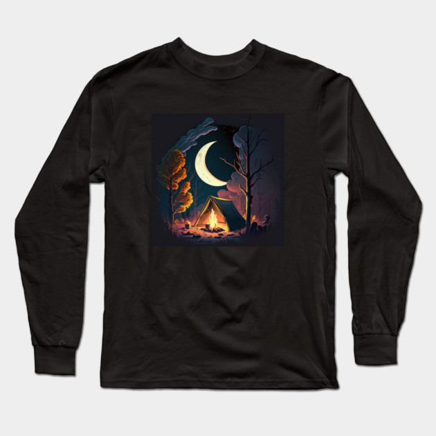 Camping Adventure in the Forest, Campfire Long Sleeve T-Shirt by logiamerch