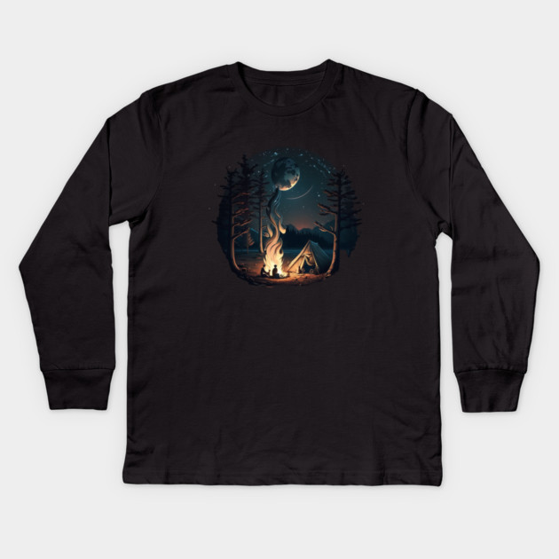 Camping Adventure in the Forest, Campfire Kids Long Sleeve T-Shirt by logiamerch