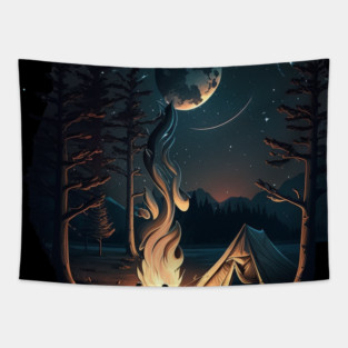 Camping Adventure in the Forest, Campfire Tapestry