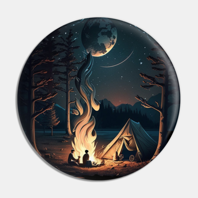 Camping Adventure in the Forest, Campfire Pin by logiamerch
