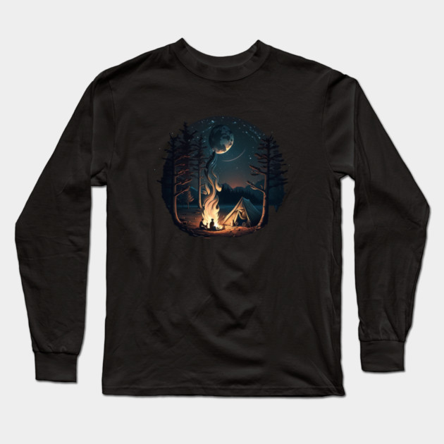 Camping Adventure in the Forest, Campfire Long Sleeve T-Shirt by logiamerch