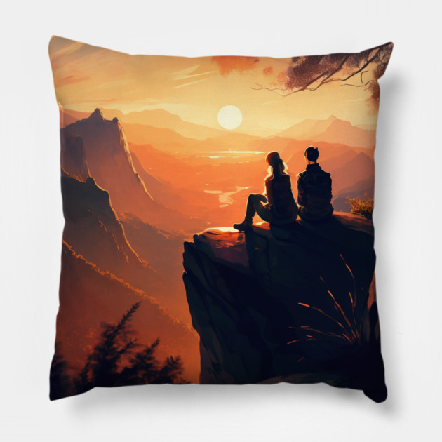 Mountain Hiking Sunset, Adventure Travel Pillow by logiamerch