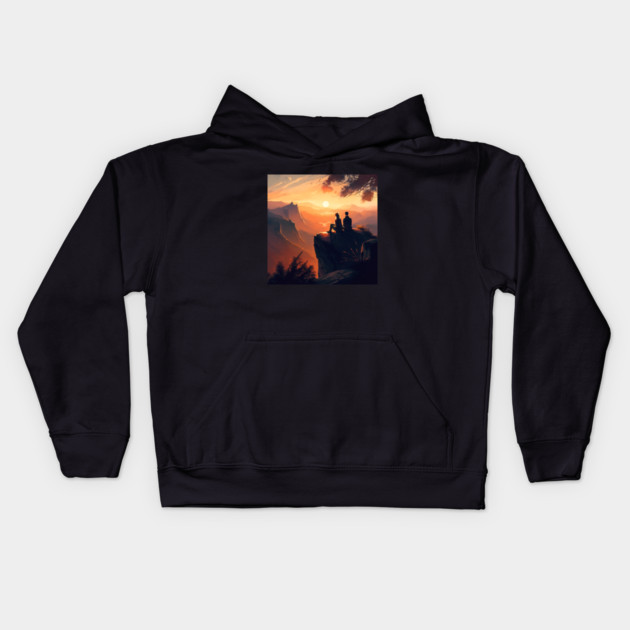 Mountain Hiking Sunset, Adventure Travel Kids Hoodie by logiamerch