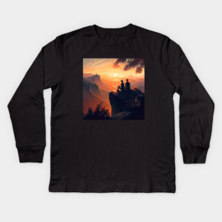 Mountain Hiking Sunset, Adventure Travel Kids Long Sleeve T-Shirt