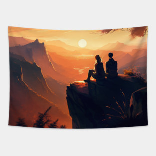 Mountain Hiking Sunset, Adventure Travel Tapestry