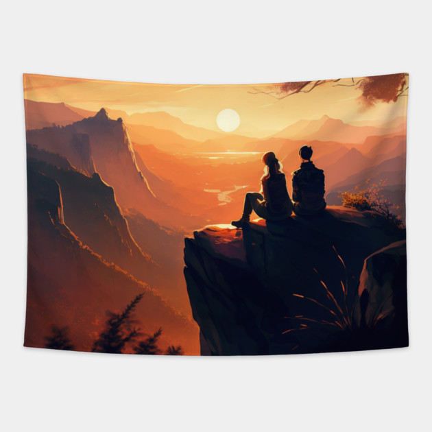 Mountain Hiking Sunset, Adventure Travel Tapestry by logiamerch
