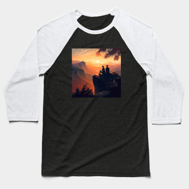 Mountain Hiking Sunset, Adventure Travel Baseball T-Shirt by logiamerch