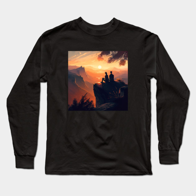 Mountain Hiking Sunset, Adventure Travel Long Sleeve T-Shirt by logiamerch