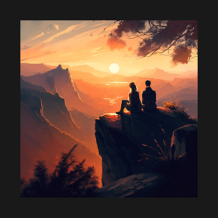 Mountain Hiking Sunset, Adventure Travel T-Shirt